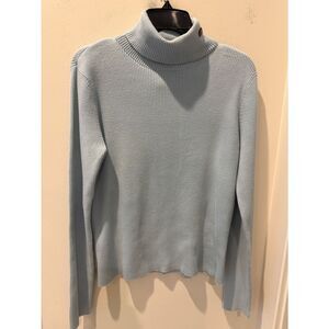 Polo by Ralph Lauren Light Blue Ribbed Turtleneck Sweater logo Y2K size Large